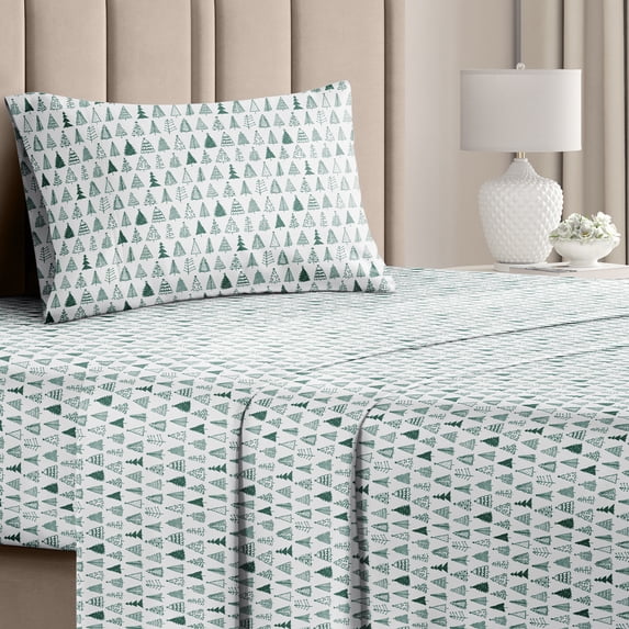 CGK Linens 3-Piece Christmas Holiday Sheet Set - Twin Size Xmas Winter Bedding With Vibrant Festive Patterns, Christmas Trees Green
