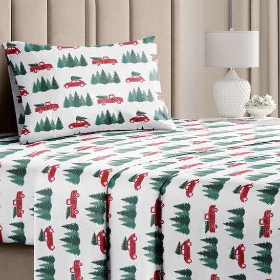 CGK Linens 3-Piece Christmas Holiday Sheet Set - Twin Size Xmas Winter Bedding With Vibrant Festive Patterns, Truck