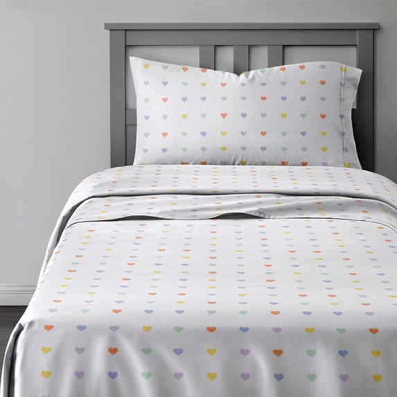 CGK Linens 3-Piece Cute & Cozy Kids Sheet Set - Twin Size Kids Bedding With Vibrant Designs For Boys, Girls, Teens, Toddler, Hearts Multicolor