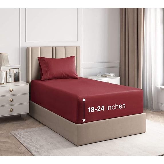 CGK Linens 3-Piece Extra Deep Pocket Sheet Set - Twin XL Size Breathable & Cooling Bed Sheets Fits 18"-24" Mattresses, Burgundy