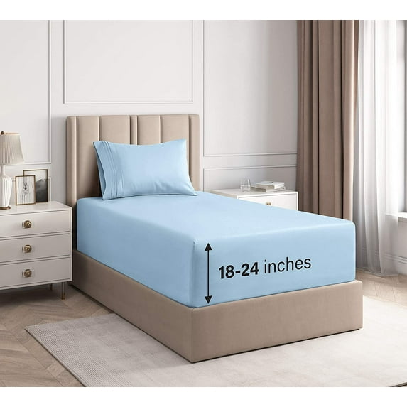 CGK Linens 3-Piece Extra Deep Pocket Sheet Set - Twin XL Size Breathable & Cooling Bed Sheets Fits 18"-24" Mattresses, Light Blue
