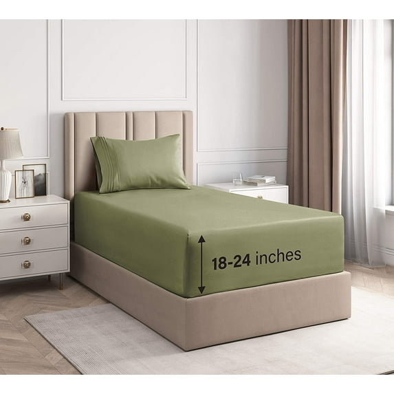 CGK Linens 3-Piece Extra Deep Pocket Sheet Set - Twin XL Size Breathable & Cooling Bed Sheets Fits 18"-24" Mattresses, Sage Green