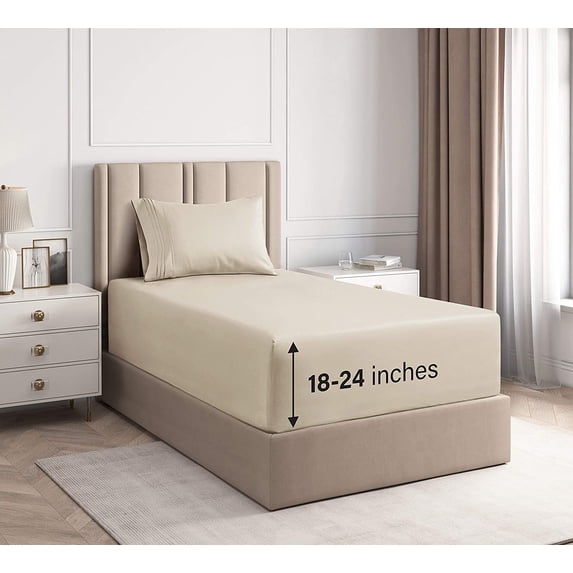 CGK Linens 3-Piece Extra Deep Pocket Sheet Set - Twin Size Breathable & Cooling Bed Sheets Fits 18"-24" Mattresses, Cream