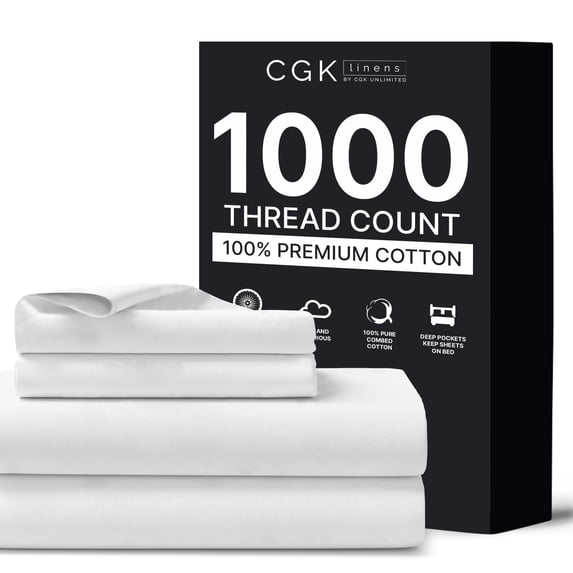 CGK Linens 3-Piece Luxury 1000 Thread Count Cotton Sheet Set - Twin Size 100% Cotton Sateen Bed Sheets, Softer Than Egyptian Cotton, White