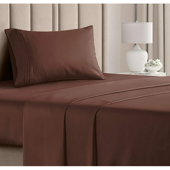 CGK Linens 3-Piece Ultra Soft & Comfy Hotel Luxury Sheet Set - Twin Size Cooling Bed Sheet Fits 8"-16" Mattresses, Brown