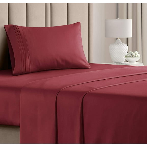 CGK Linens 3-Piece Ultra Soft & Comfy Hotel Luxury Sheet Set - Twin Size Cooling Bed Sheet Fits 8"-16" Mattresses, Burgundy