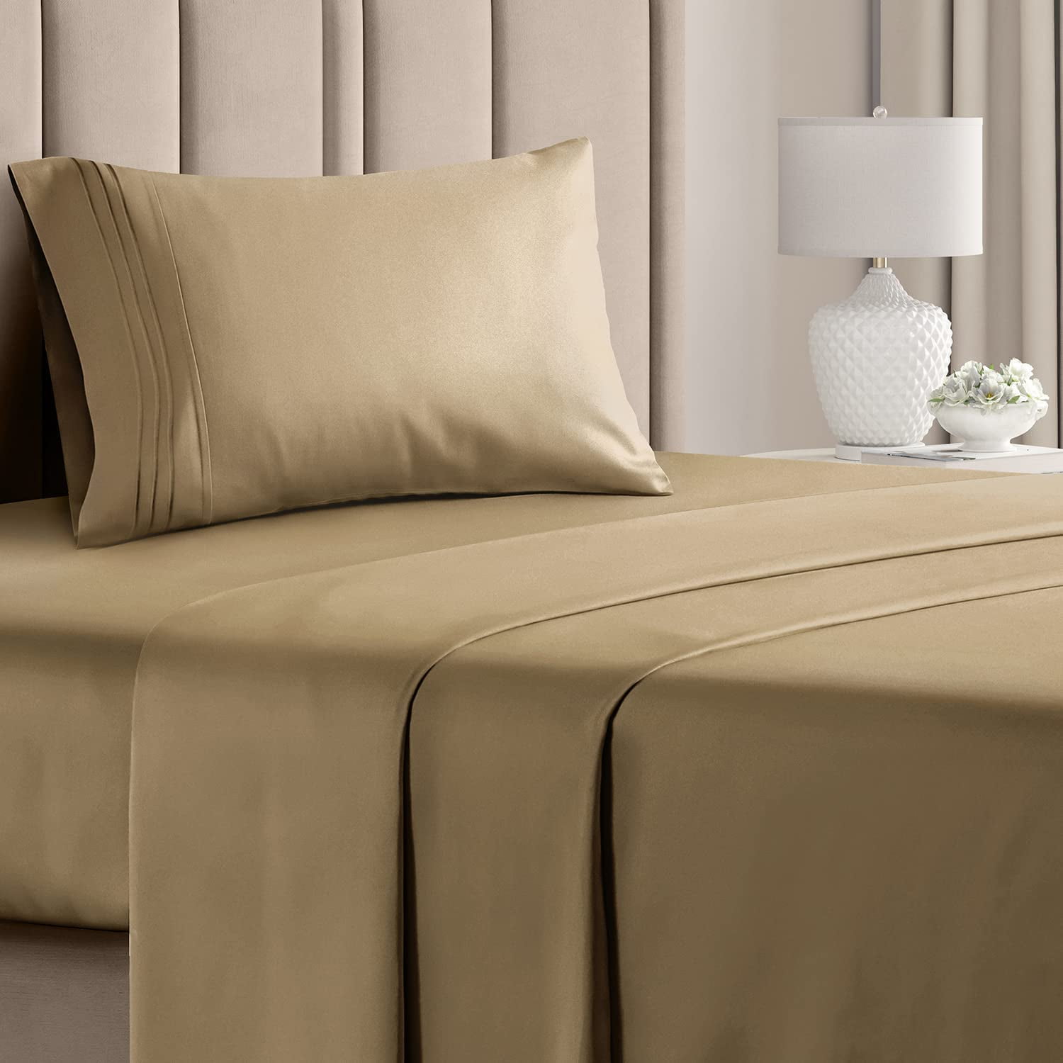 Beige Twin XL Microfiber 3-Piece Sheet Set