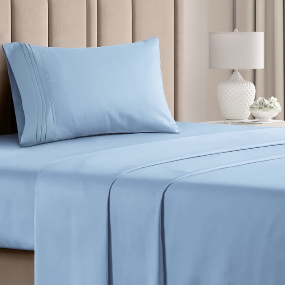 CGK Linens 3-Piece Ultra Soft & Comfy Hotel Luxury Sheet Set - Twin Size Cooling Bed Sheet Fits 8"-16" Mattresses, Light Blue