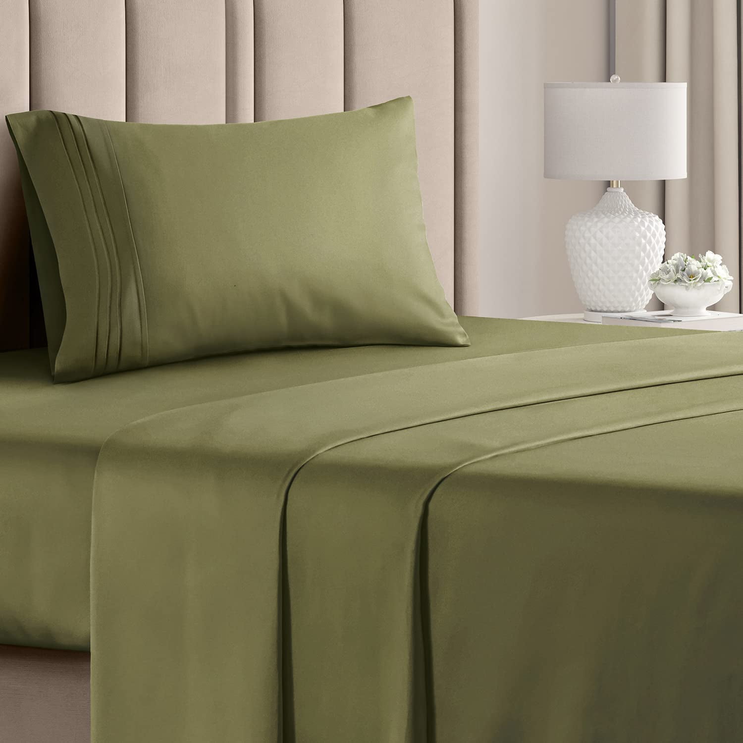 Twin Sage Green Microfiber Stripe Sheet Set for Kids