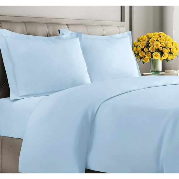 CGK Linens 3-Piece Premium Duvet Cover Set - Full Size Soft Comforter Cover With Zipper & Matching Pillowcases, Light Blue