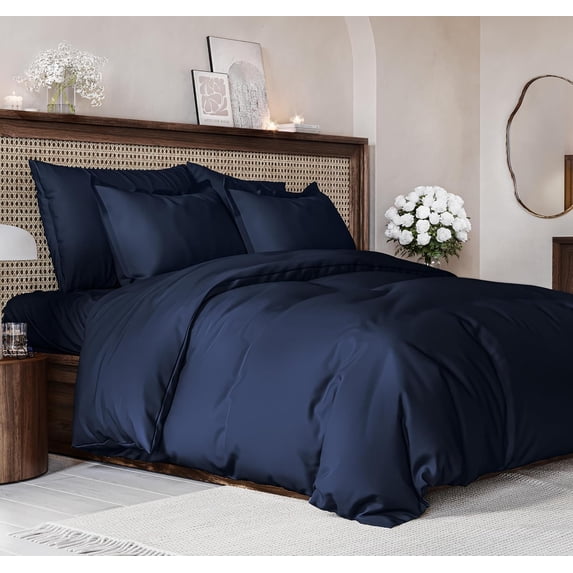 CGK Linens 3-Piece Premium Duvet Cover Set - Full Size Soft Comforter Cover With Zipper & Matching Pillowcases, Navy Blue