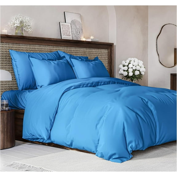CGK Linens 3-Piece Premium Duvet Cover Set - Full Size Soft Comforter Cover With Zipper & Matching Pillowcases, Royal Blue