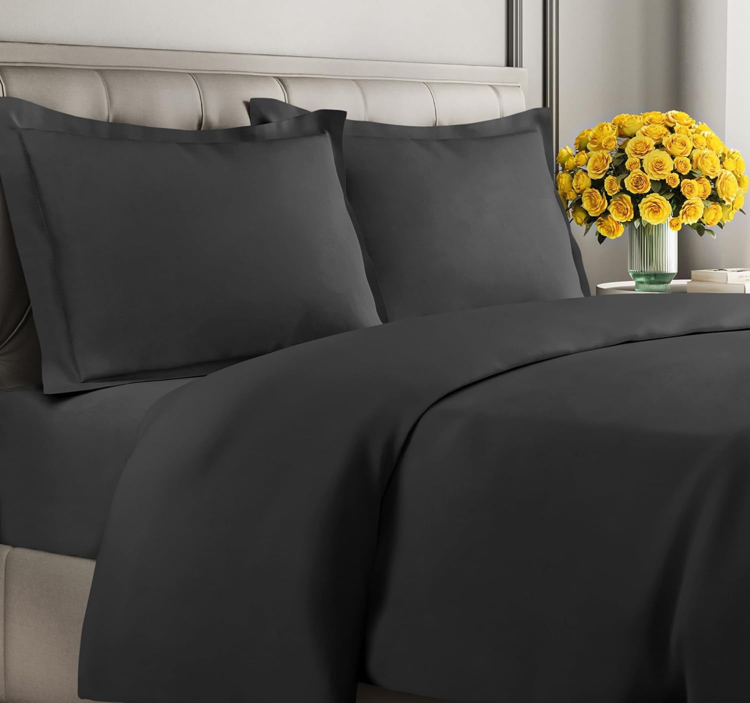 CGK Linens 3-Piece Premium Duvet Cover Set - King Size Soft Comforter Cover With Zipper & Matching Pillowcases, Black