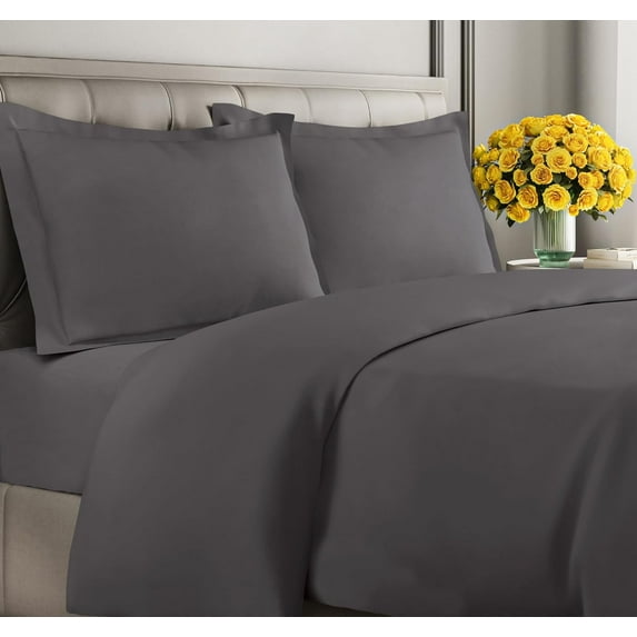 CGK Linens 3-Piece Premium Duvet Cover Set - King Size Soft Comforter Cover With Zipper & Matching Pillowcases, Dark Grey