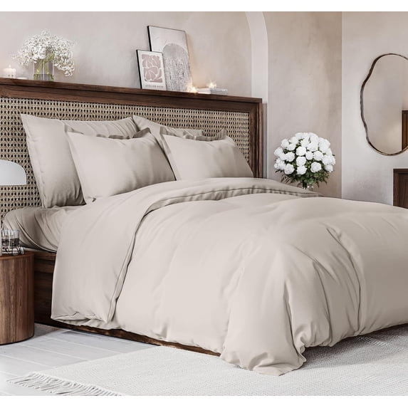 CGK Linens 3-Piece Premium Duvet Cover Set - Queen Size Soft Comforter Cover With Zipper & Matching Pillowcases, Light Grey