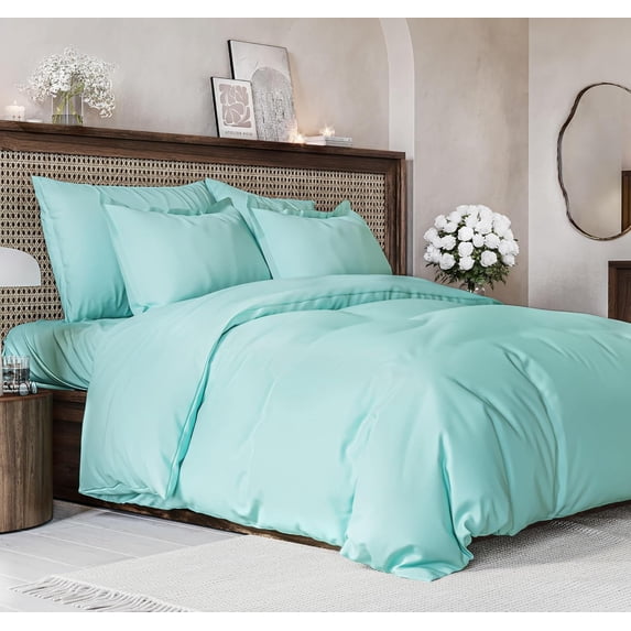 CGK Linens 3-Piece Premium Duvet Cover Set - Queen Size Soft Comforter Cover With Zipper & Matching Pillowcases, Spa Blue