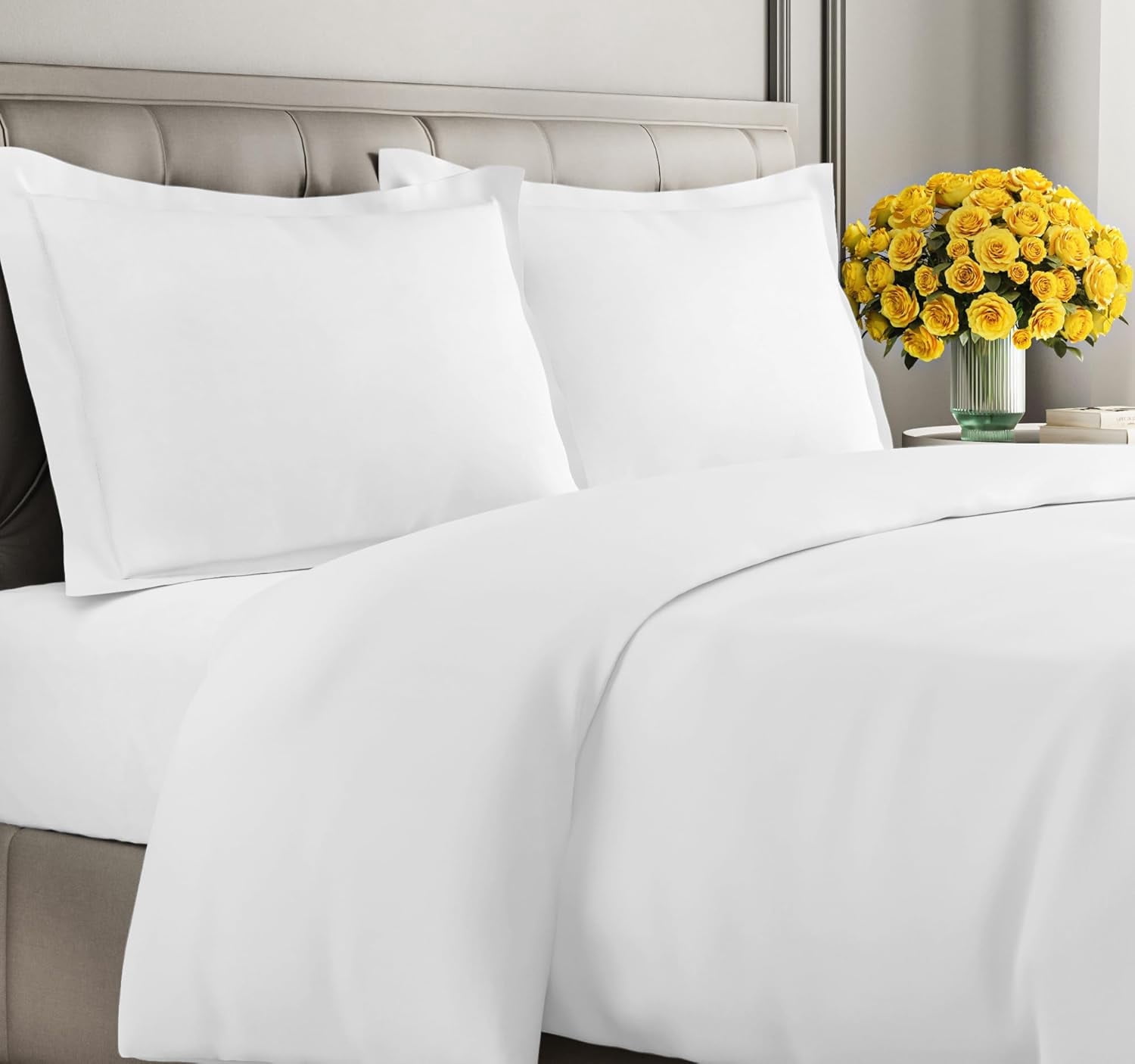 CGK Linens 3-Piece Premium Duvet Cover Set - Queen Size Soft Comforter Cover With Zipper & Matching Pillowcases, White