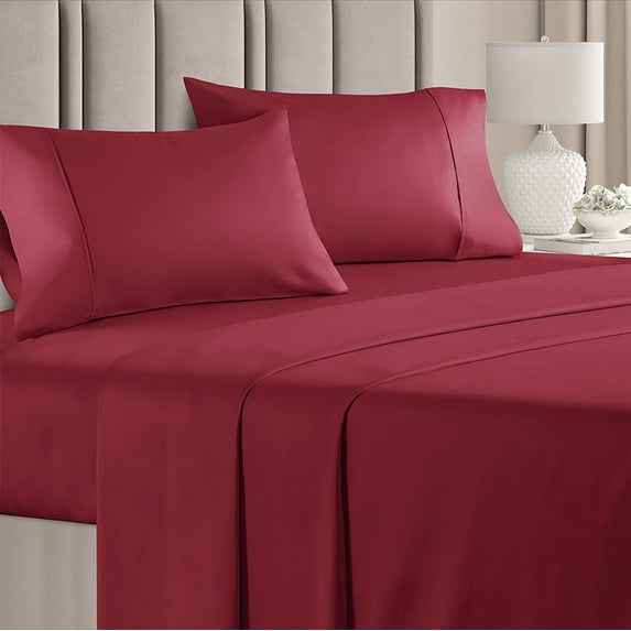 CGK Linens 4-Piece 400 Thread Count Cotton Sheet Set - California King Size 100% Cotton Sateen Bed Sheets Fits 18"-24" Mattresses, Burgundy