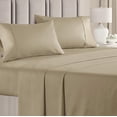 thumbnail image 1 of CGK Linens 4-Piece 400 Thread Count Cotton Sheet Set - Full Size 100% Cotton Sateen Bed Sheets Fits 18"-24" Mattresses, Beige, 1 of 6