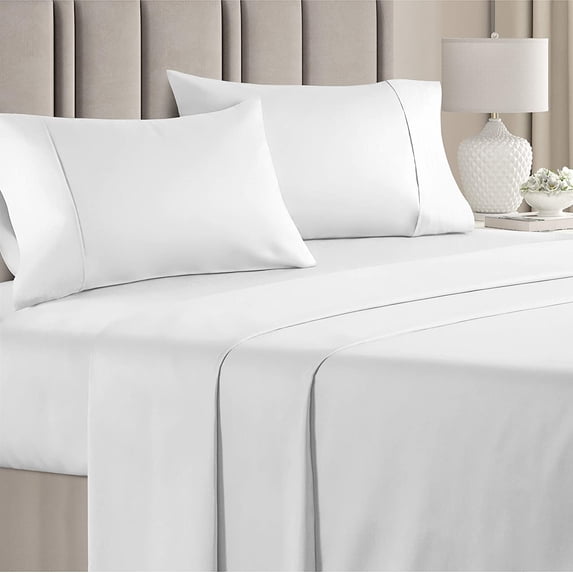 CGK Linens 4-Piece 400 Thread Count Cotton Sheet Set - Full Size 100% Cotton Sateen Bed Sheets Fits 18"-24" Mattresses, White