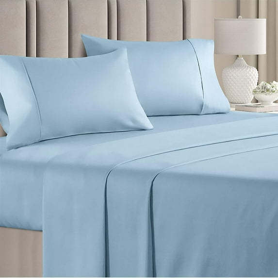 CGK Linens 4-Piece 400 Thread Count Cotton Sheet Set - King Size 100% Cotton Sateen Bed Sheets Fits 18"-24" Mattresses, Light Blue