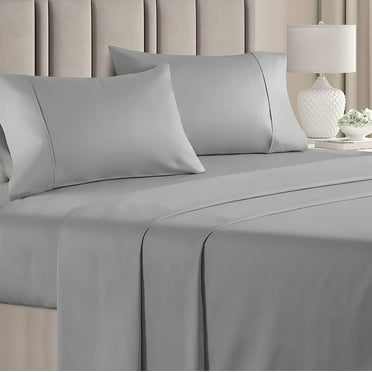 CGK Linens 4-Piece 400 Thread Count Cotton Sheet Set - King Size 100% Cotton Sateen Bed Sheets Fits 18"-24" Mattresses, Light Grey