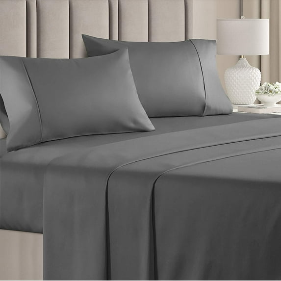 CGK Linens 4-Piece 400 Thread Count Cotton Sheet Set - Queen Size 100% Cotton Sateen Bed Sheets Fits 18"-24" Mattresses, Gray