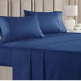 thumbnail image 1 of CGK Linens 4-Piece 400 Thread Count Cotton Sheet Set - Queen Size 100% Cotton Sateen Bed Sheets Fits 18"-24" Mattresses, Navy Blue, 1 of 7