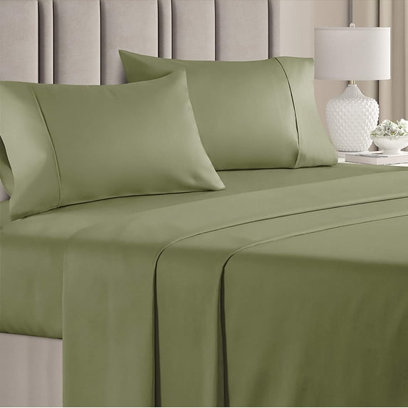 CGK Linens 4-Piece 400 Thread Count Cotton Sheet Set - Queen Size 100% Cotton Sateen Bed Sheets Fits 18"-24" Mattresses, Sage Green