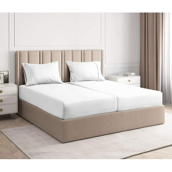 CGK Linens 5-Piece 400 Thread Count Cotton Sheet Set - Split King Size 100% Cotton Sateen Bed Sheets Fits 18"-24" Mattresses, White
