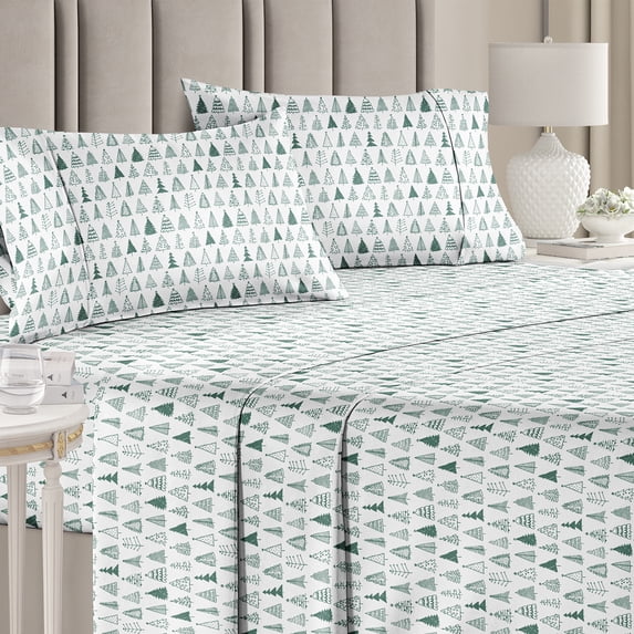 CGK Linens 4-Piece Christmas Holiday Sheet Set - Full Size Xmas Winter Bedding With Vibrant Festive Patterns, Christmas Trees Green