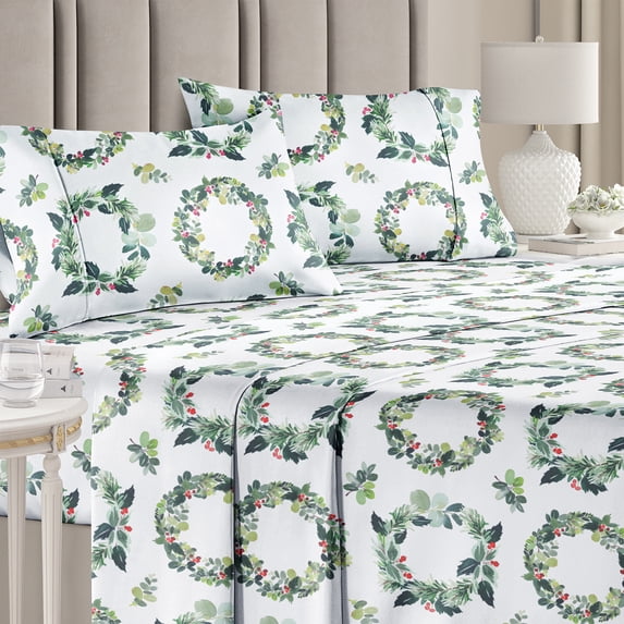 CGK Linens 4-Piece Christmas Holiday Sheet Set - Full Size Xmas Winter Bedding With Vibrant Festive Patterns, Wreaths