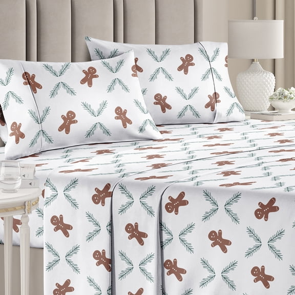 CGK Linens 4-Piece Christmas Holiday Sheet Set - King Size Xmas Winter Bedding With Vibrant Festive Patterns, Ginger