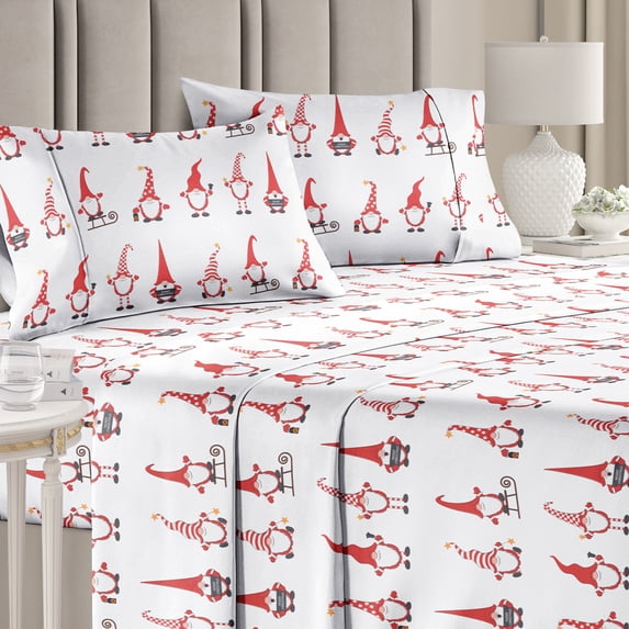 CGK Linens 4-Piece Christmas Holiday Sheet Set - King Size Xmas Winter Bedding With Vibrant Festive Patterns, Gnomes