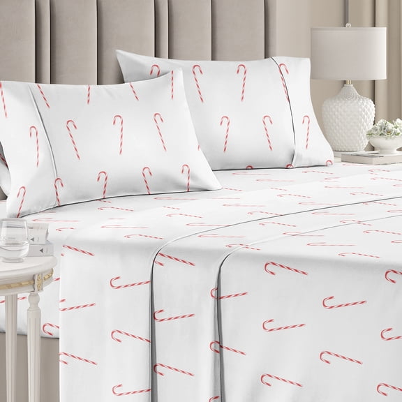 CGK Linens 4-Piece Christmas Holiday Sheet Set - Queen Size Xmas Winter Bedding With Vibrant Festive Patterns, Candy Cane
