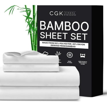 CGK Linens 4-Piece Cooling & Breathable Bamboo Sheet Set - King Size Rayon Derived From Bamboo Premium Bed Sheets, White