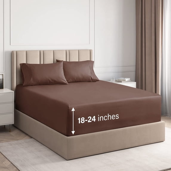 CGK Linens 4-Piece Extra Deep Pocket Sheet Set - California King Size Breathable & Cooling Bed Sheets Fits 18"-24" Mattresses, Brown