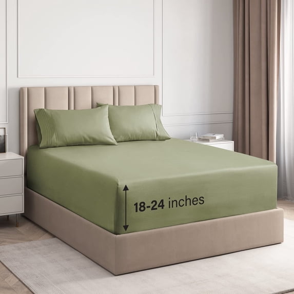 CGK Linens 4-Piece Extra Deep Pocket Sheet Set - Full Size Breathable & Cooling Bed Sheets Fits 18"-24" Mattresses, Sage Green