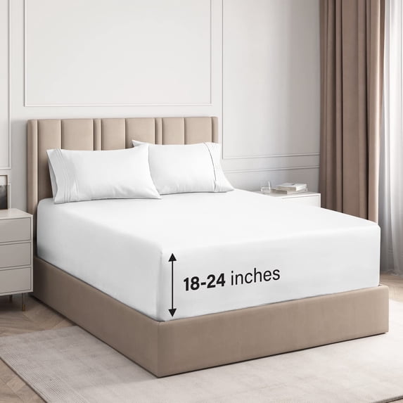 CGK Linens 4-Piece Extra Deep Pocket Sheet Set - Full Size Breathable & Cooling Bed Sheets Fits 18"-24" Mattresses, White