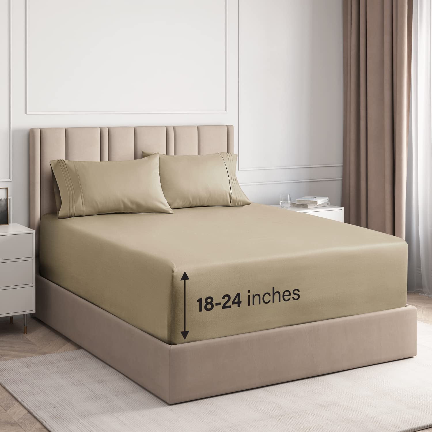 Beige Queen Extra Deep Pocket Microfiber Sheet Set
