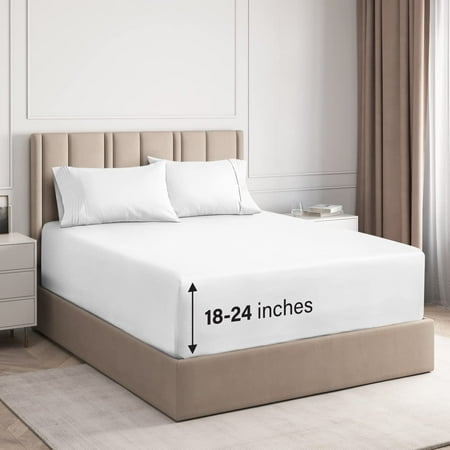 CGK Linens 4-Piece Extra Deep Pocket Sheet Set - Queen Size Breathable & Cooling Bed Sheets Fits 18"-24" Mattresses, White