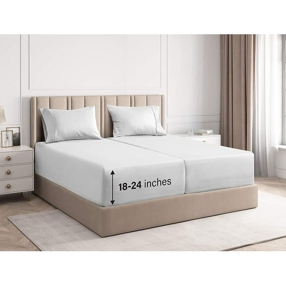 CGK Linens 5-Piece Extra Deep Pocket Sheet Set - Split King Size Breathable & Cooling Bed Sheets Fits 18"-24" Mattresses, White