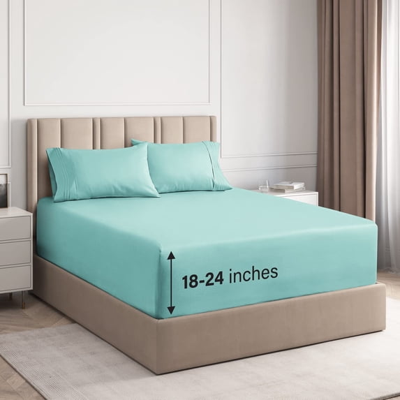 CGK Linens 4-Piece Extra Deep Pocket Sheet Set With Extra Matching Pillowcases - Twin XL Size Bed Sheets Fits 18"-24" Mattresses, Spa Blue