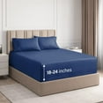 thumbnail image 1 of CGK Linens 4-Piece Extra Deep Pocket Sheet Set With Extra Matching Pillowcases - Twin Size Bed Sheets Fits 18"-24" Mattresses, Navy Blue, 1 of 7