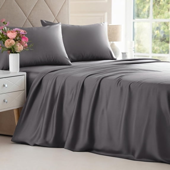 CGK Linens 4-Piece Luxury Bamboo Cooling Sheet Set - Full Size 100% Bamboo Derived Rayon Premium Bed Sheets, Dark Grey