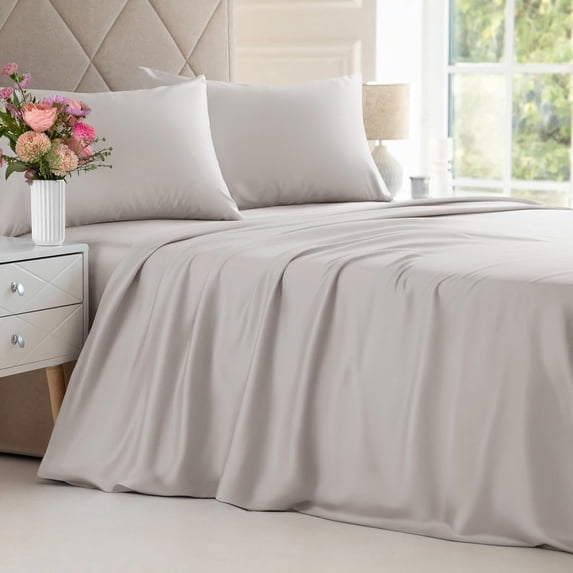 CGK Linens 4-Piece Luxury Bamboo Cooling Sheet Set - Full Size 100% Bamboo Derived Rayon Premium Bed Sheets, Light Grey