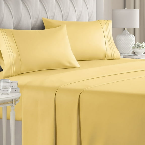 CGK Linens 4-Piece Ultra Soft & Comfy Hotel Luxury Sheet Set - King Size Cooling Bed Sheet Fits 8"-16" Mattresses, Yellow