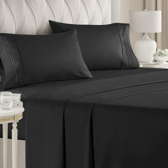 CGK Linens 4-Piece Ultra Soft & Comfy Hotel Luxury Sheet Set - California King Size Cooling Bed Sheet Fits 8"-16" Mattresses, Black