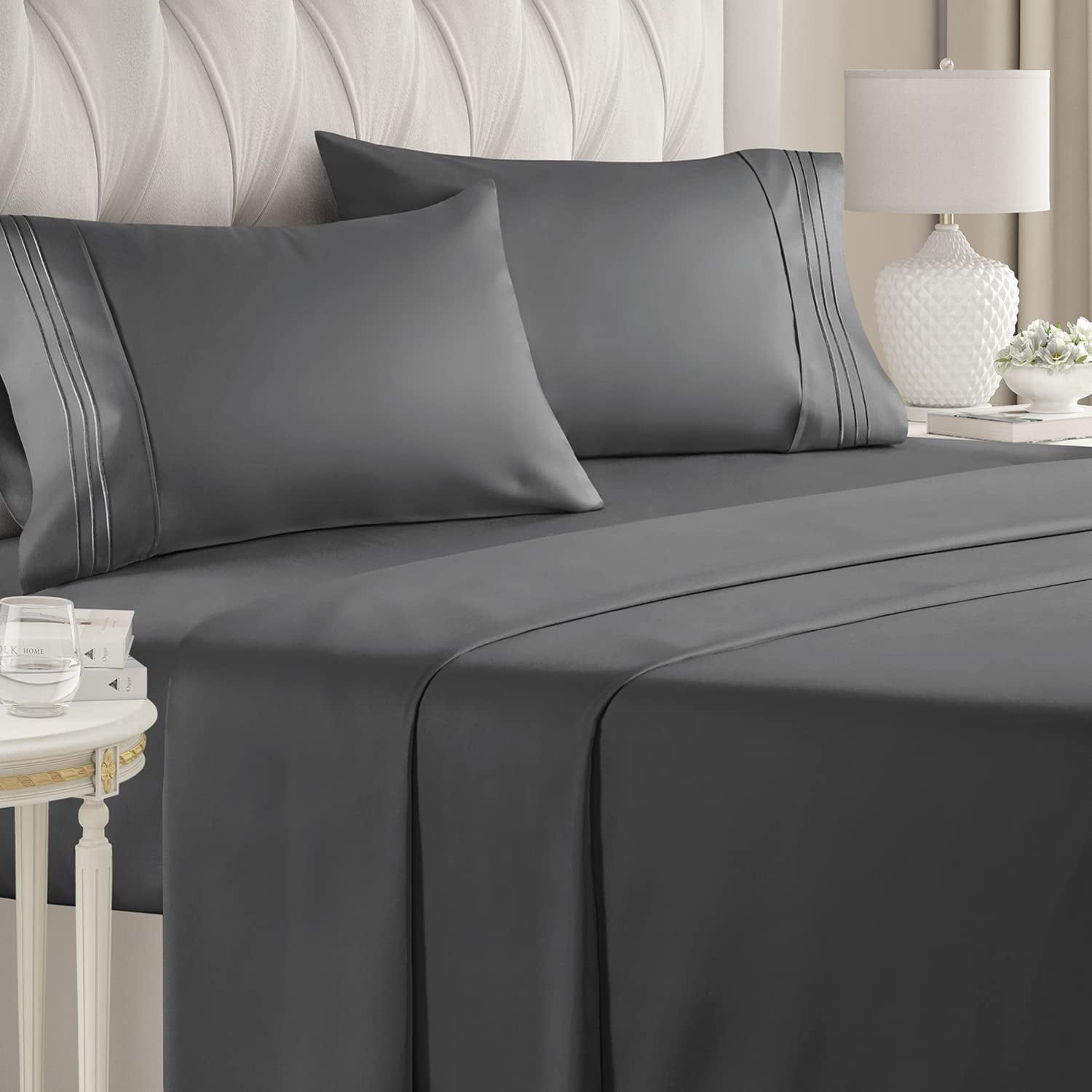 CGK Linens 4 Piece Microfiber Sheet Set - California King - Charcoal 