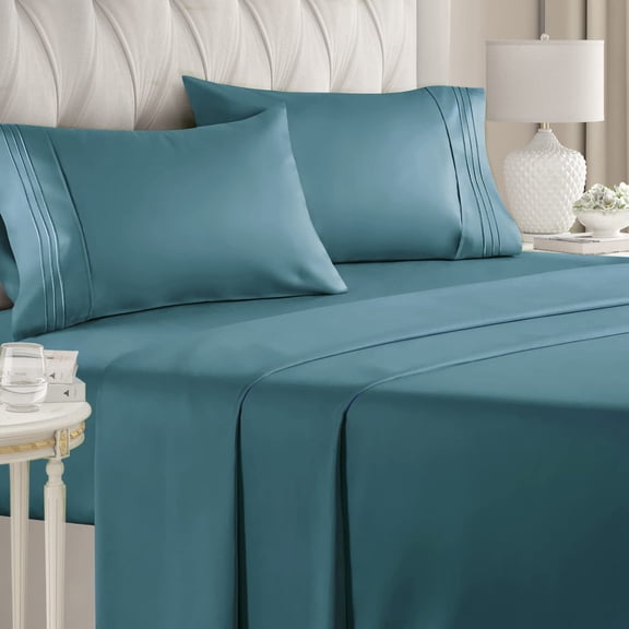 CGK Linens 4-Piece Ultra Soft & Comfy Hotel Luxury Sheet Set - California King Size Cooling Bed Sheet Fits 8"-16" Mattresses, Denim Blue